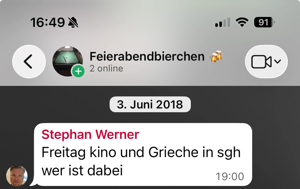 WhatsApp-Nachricht vom 3. Juni 2018